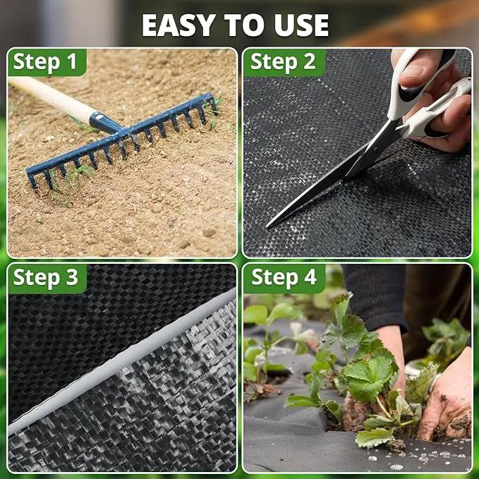 3ft x 100ft Weed Barrier Landscape Fabric, 3.2oz Heavy Duty Woven Geotextile with 20 U-Shaped Pegs & Pre-Printed Cutting Lines, Ground Cover Colth Garden Bed Liner for Landscape, Driveway, Greenhouse by GreenHaven Gardens
