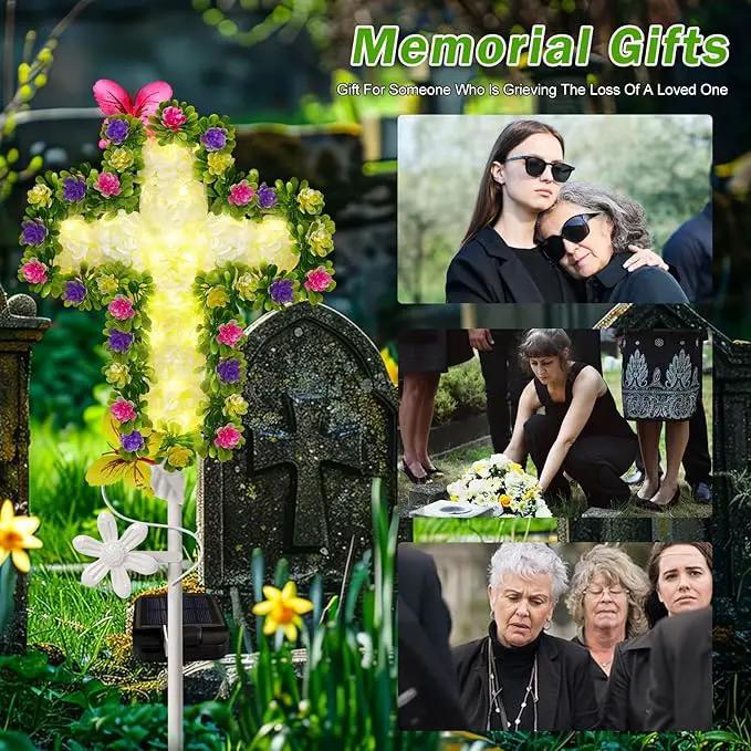 TEDOF Solar Garden Lights Outdoor Solar Flowers Cross Stake Lights Waterproof,Memorial Gifts for Mom,Cemetery Decorations for Grave,Garden,Path,Backyard by GreenHaven Gardens