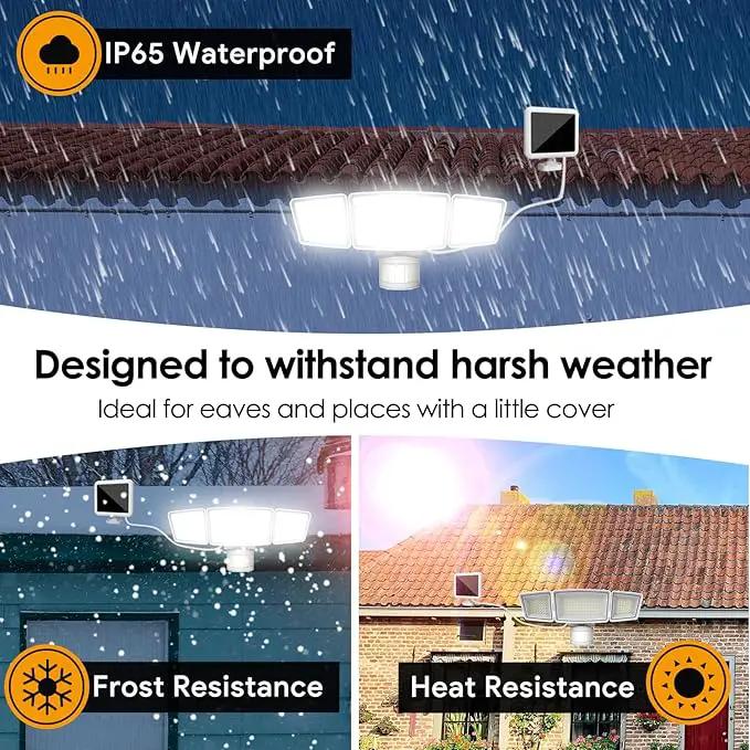 Energetic Solar Outdoor Lights, 1800LM 192 LED Security Motion Sensor Outdoor Lights with Remote Control, IP65 Waterproof Floodlight, 3 Head Motion Detected Spotlight for Garage, Pack of 2 (White) by GreenHaven Gardens