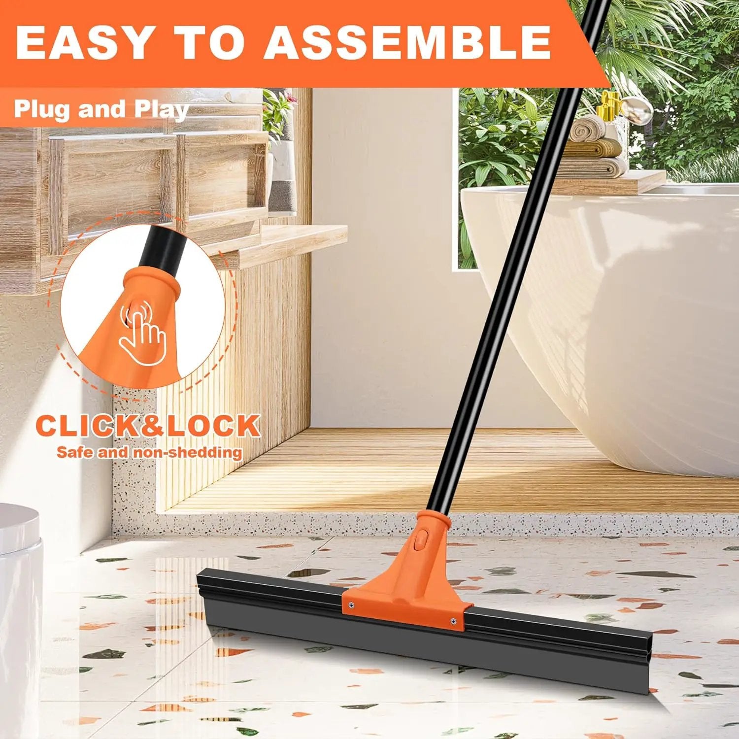 JEHONN Floor Squeegee Heavy Duty with 58.3 inches Long Handle, Rubber Scraper Broom for Cleaning Foam Water on Garage Concrete Bathroom Tile Marble Shower Glass Shop Deck Window Indoor Outdoor by GreenHaven Gardens