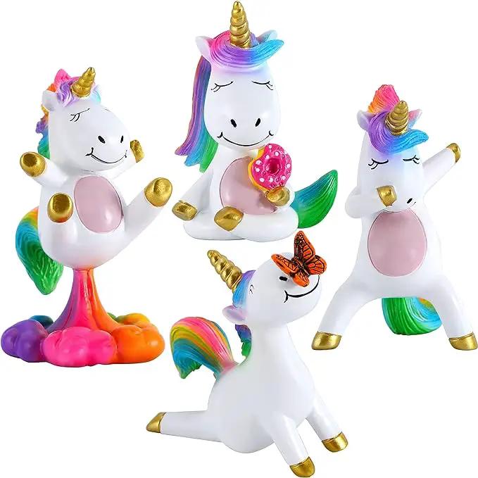 Mood Lab Miniature Unicorn Figurines Set - Funny Mini Statue Kit of 4 pcs - Unicorn Fairy Garden Accessories by GreenHaven Gardens