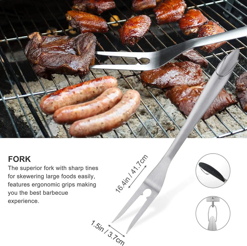 Grilljoy 8PCS Heavy Duty BBQ Grill Tools Set with Extra Thick Stainless Steel Spatula, Fork, Tongs & Cleaning Brush - Complete Barbecue Accessories Kit with Portable Bag - Perfect Grill Gifts for Men by GreenHaven Gardens