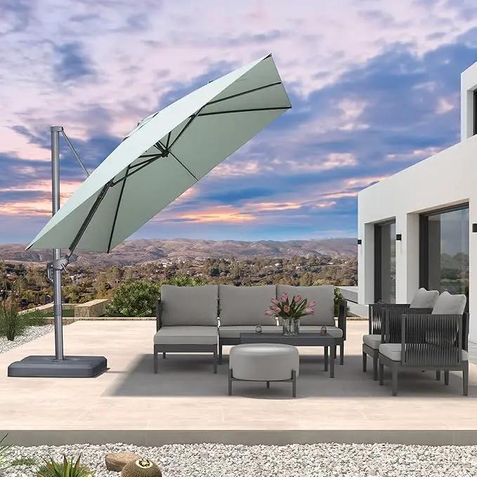 PURPLE LEAF 10 FT Cantilever Patio Umbrella Outdoor Aluminum Offset Square Umbrella with 3 Years Fade Resistance Recycled Fabric and 360-degree Rotation for Deck Pool Garden, Mint Green by GreenHaven Gardens