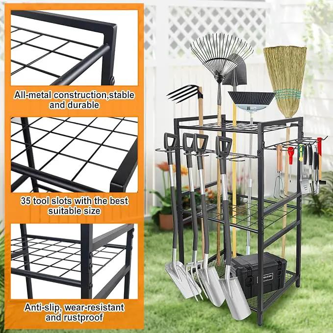 3 Tier Garden Tool Organizer, Yard Tool Tower Rack, Tool organizer up to 78 Tools, Heavy Duty Garden Tool Organizer for Garage, Yard, Patio, Shed, Indoors and Outdoors, Black by GreenHaven Gardens