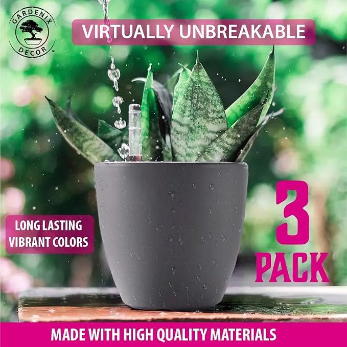 GARDENIX DECOR 7'' Self Watering planters for Indoor Plants - with Water Level Indicator for Flower Pot , Grow Tracking Tool - Coco Coir - Gray 3 Pack by GreenHaven Gardens