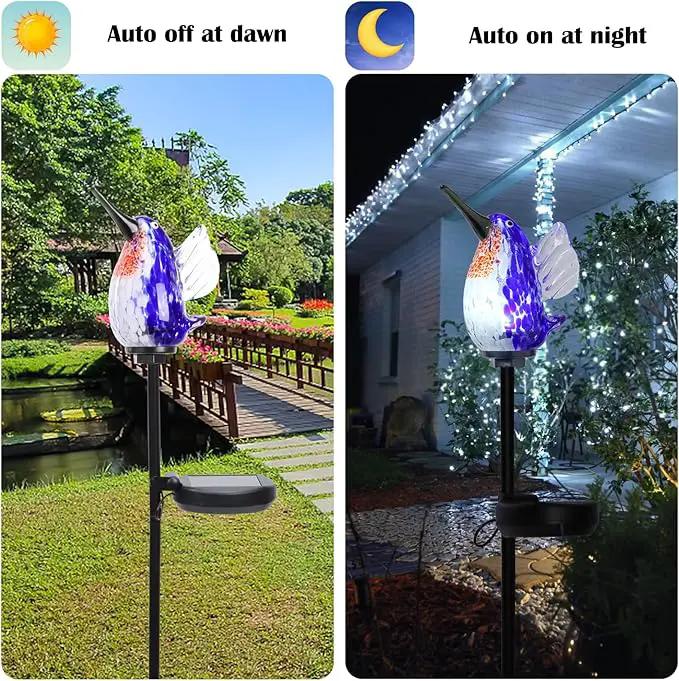Afirst Decorative Solar Lights Outdoor Solar Hummingbird Stake Lights Hand Blown Glass Decorative Garden Pathway Light Outdoor Waterproof Glass Stakes Blue by GreenHaven Gardens
