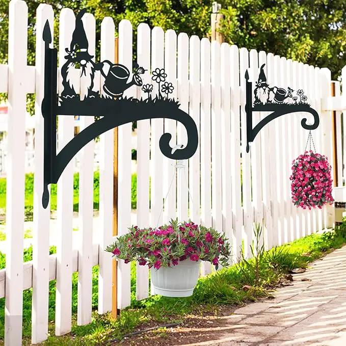 Hanging Plant Bracket Heavy Duty Iron Ornamental Gnome Silhouette Hanging Plant Hangers Outdoor 12 inch Hanging Basket Bracket Hook Wall Mounted for Flower Pot, Lantern, Bird Feeder, Wind Chimes by GreenHaven Gardens