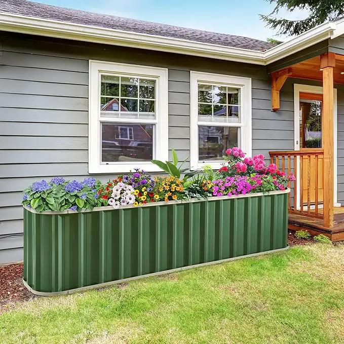 KING BIRD Raised Garden Bed Quick-Install Galvanized Planter Garden Box Outdoor for Gardening, Vegetables, Flowers 7.2x1.7x2 Ft, Green by GreenHaven Gardens
