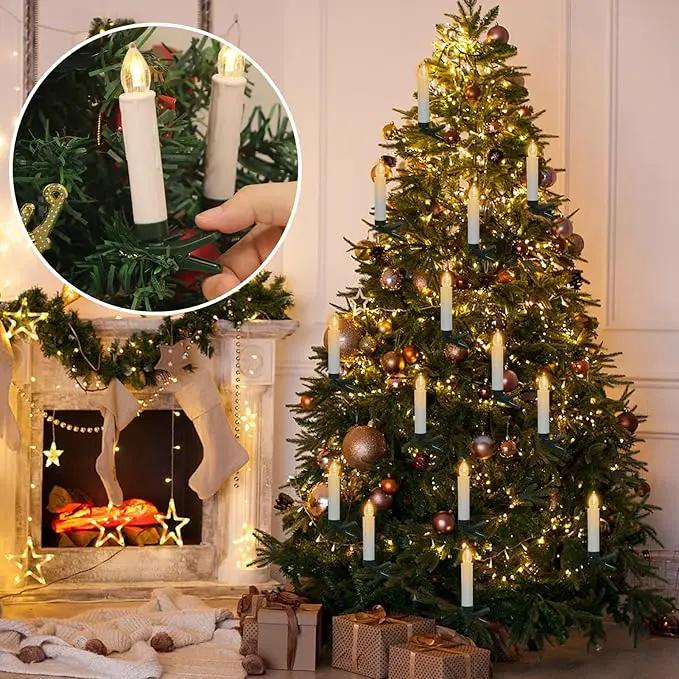 DRomance Christmas Tree Flameless Taper Candle Lights Battery Operated with 10-Key Remote and Timer, 10 Pack Plastic Flickering LED Taper Candles Multi-Using Home Garden Holiday Decor 3.4" by GreenHaven Gardens