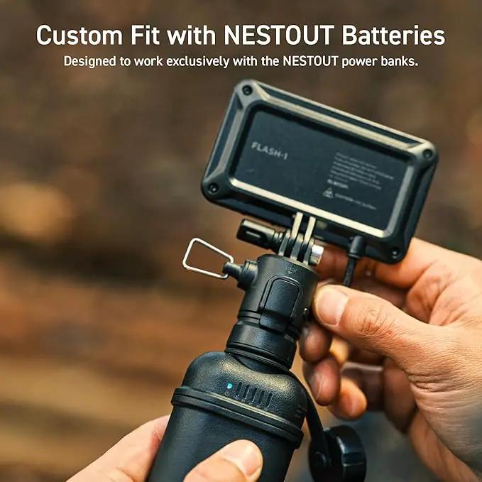 ELECOM NESTOUT Outdoor Camping LED Panel Flashlight w/Mini Tripod, Dimmable USB Powered LED Light, IP44 Water Dust Resistant, 30-1000 Lumen, Portable Lantern for NESTOUT Power Bank, Black (Flash-1) by GreenHaven Gardens