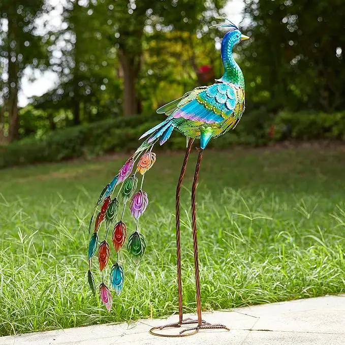 Glitzhome Metal Standing Peacock Garden Statue with Stakes Outdoor Decoration, 32" H by GreenHaven Gardens