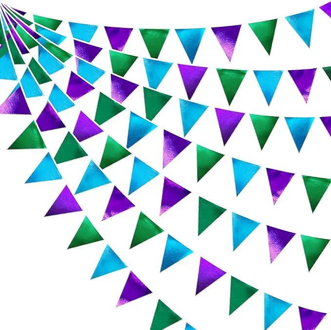 Blue Green Purple Party Decorations Metallic Fabric Triangle Pennant Banner Flag Bunting for Men Boys Video Game Theme Birthday Graduations Retirement Wedding Bachelor Baby Shower Party Supplies by GreenHaven Gardens