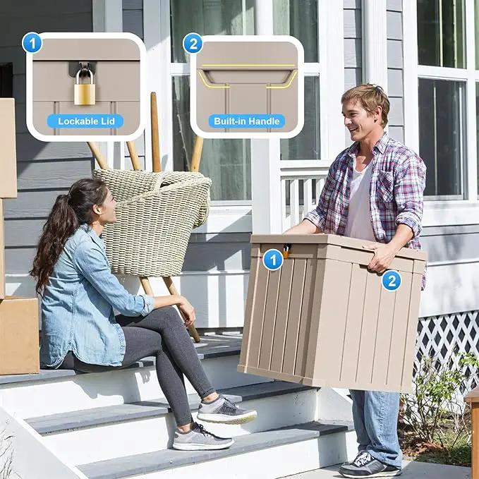 50 Gallon Outdoor Storage Box – Waterproof Deck Box for Garden & Patio,Light Brown by GreenHaven Gardens