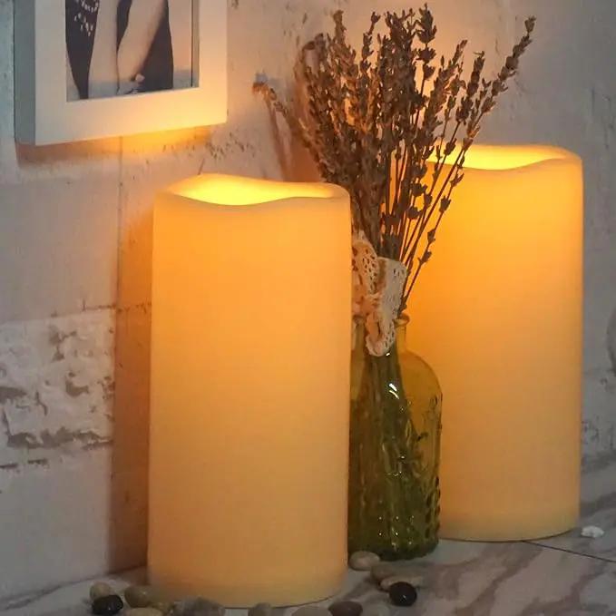 Waterproof Outdoor Flameless Candles with Remote, Set of 2, Large 4” x 8” Battery Operated Electric LED Pillar Candle Set for Home Décor Party Wedding Supplies Garden Christmas Decoration Gift by GreenHaven Gardens