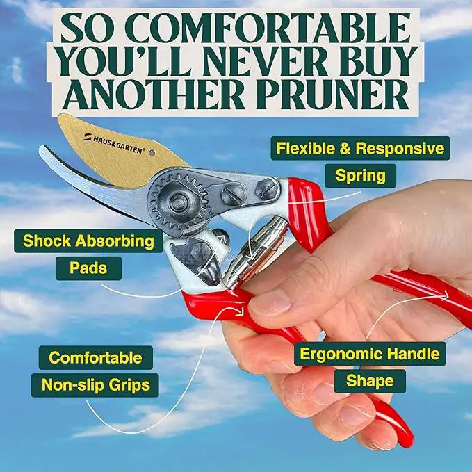 Haus & Garten PrecisionPRO 8" Titanium Pruning Shears - Heavy Duty Professional Bypass Pruner - Use As Rose Clippers, Premium Gardening Secateurs, Garden Scissors, Handheld Yard, Tree, & Plant Tool by GreenHaven Gardens