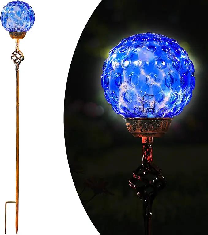 Garden Solar Lights, Decorative LED Honeycomb Glass Ball Garden Stake, Glass and Metal Outdoor Decoration, 4 x 31 Inch (Dark Blue) by GreenHaven Gardens