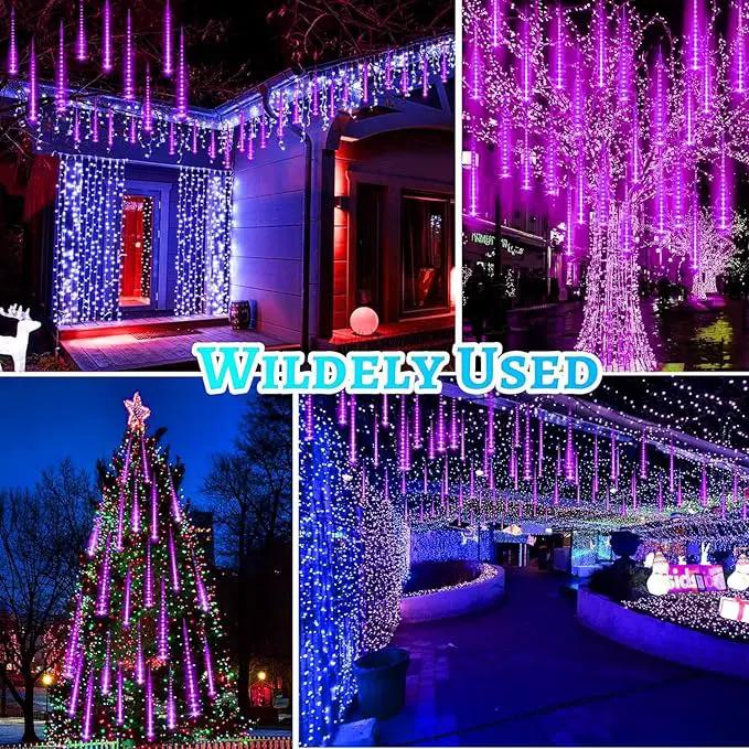 Christmas Purple Meteor Shower Rain Lights, 10 Tube 360 LED 12 Inch for Outdoor Halloween Falling String Raindrop Decor, Patio Garden Roof Eaves by GreenHaven Gardens