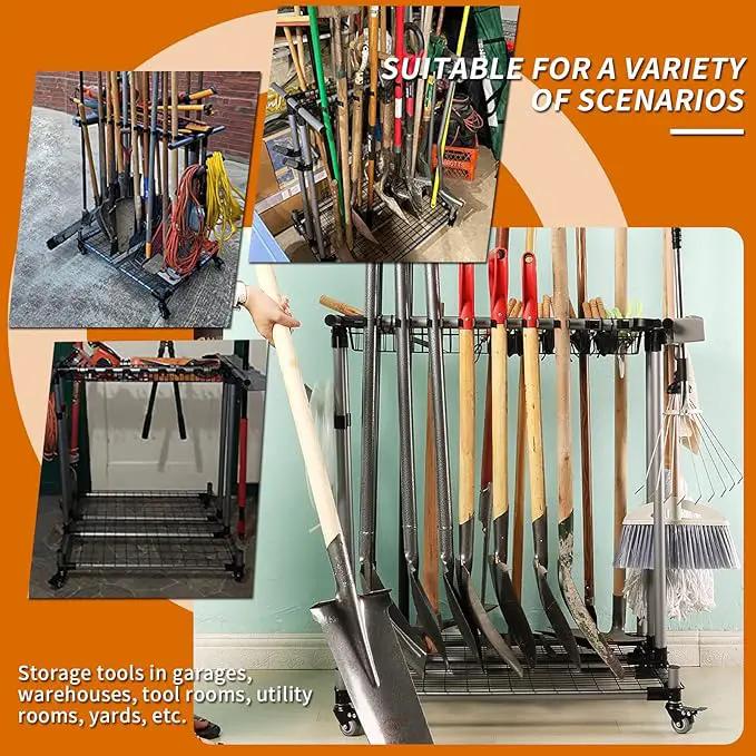 garden tool organizer metal Garage Storage Holder storage large long lawn tools heavy duty tool rack sturdy yard cart yard tool organizer for garage by GreenHaven Gardens