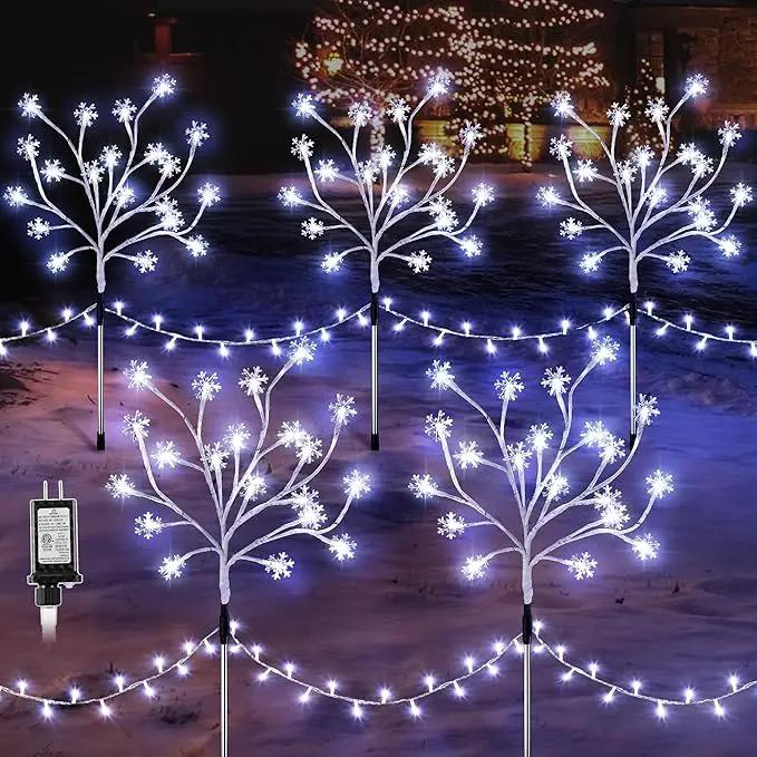 Enhon 5 Pack Snowflake Christmas Pathway Lights, 180 LED Garden Stake Lights with 8 Light Modes and Timer Function, Waterproof Xmas Decoration Tree Light for Outdoor Yard Lawn Patio Decor (Cool White) by GreenHaven Gardens