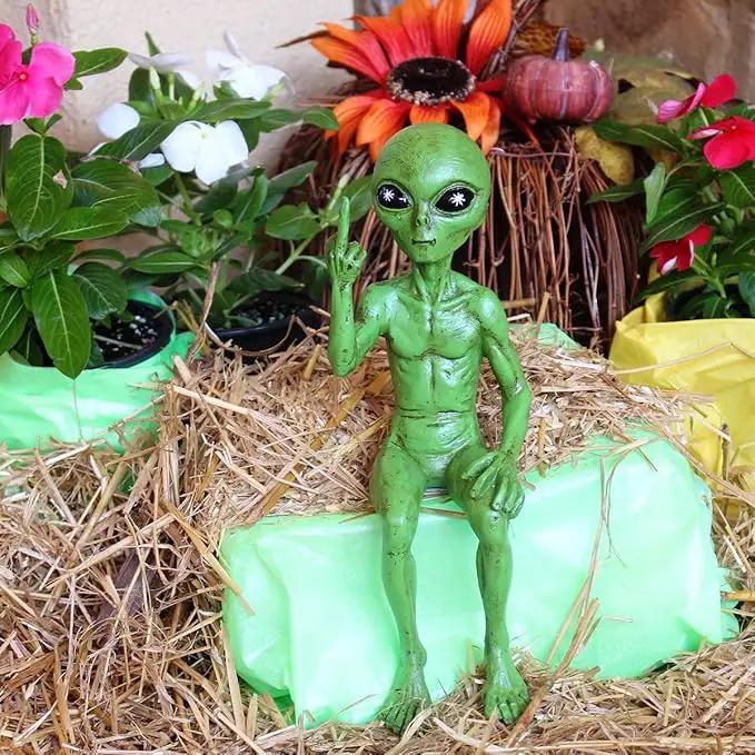 John Bernard & Company Rude Alien Statue “Flipping The Bird” 10″ H Shelf Sitter Extraterrestrial Figurine Funny Home or Garden Decoration (Cosmic Green)… by GreenHaven Gardens