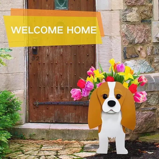 Brown King Cavalier Dog Planter Plant Pots,Cute Garden Dog Flower Planter,Large Dog Planters Birthday Gifts for Women,Office,Indoor/Outdoor Decor（9.84 * 6.77 * 16in） by GreenHaven Gardens