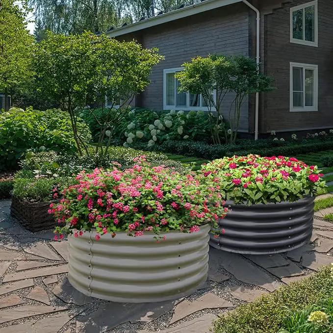 Olle 17" Tall, 42" Round Galvanized Raised Garden Bed Kit,Metal Raised Planter Boxes Outdoor DIY Raised Garden Beds Outdoor for Vegetables,3.5 * 3.5 * 1.4Ft,Midnight Grey by GreenHaven Gardens