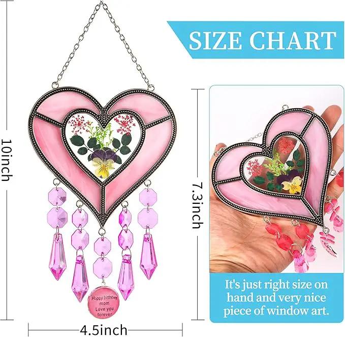 Mom's Birthday Gift Cool Pink Glass Heart Sun Catcher by GreenHaven Gardens