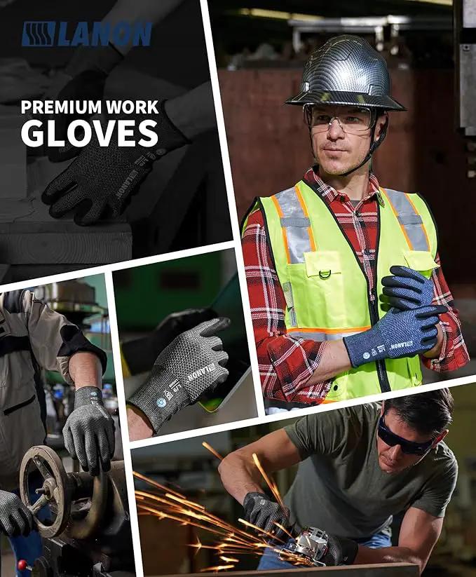 LANON Gardening Gloves for Men Women, 2 Pairs Nitrile Coated Garden Gloves with Grip, Breathable B.COMB AIR Technique, Dusty Olive & Bluebird, XLarge by GreenHaven Gardens