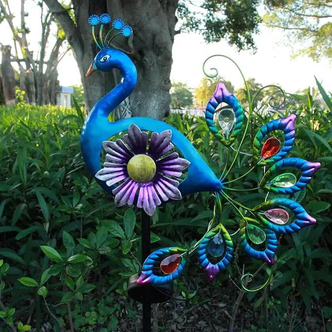 Solar Peacock Statue, Garden Metal Stake Lights Yard Decorations Outdoor,Perfect Peacock Gifts for Women, Ornaments,Mothers Day Ideal Gifts（Solar Peacock Flower ） by GreenHaven Gardens