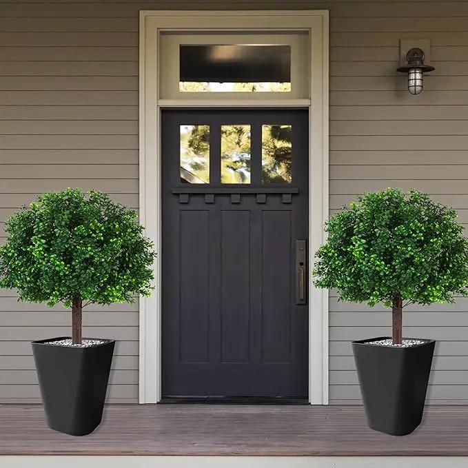 Artificial Boxwood Topiary Ball Trees, Set of 2 Artificial Boxwood Ball Bush Artificial Shrub Bushes UV Resistance Rated with Spike Fake Outdoor Plant for Front Door Decor, Home Decor, Garden by GreenHaven Gardens
