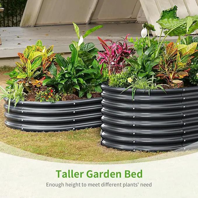 Land Guard Galvanized Metal Raised Garden Bed Kit, 8x4x1.5ft Large Planter Boxes Outdoor, Oval Gardening Box, Patio Garden Planter Box for Vegetables (Grey) by GreenHaven Gardens