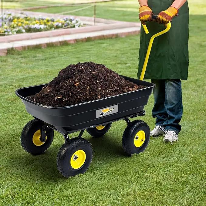 Garden Dump Cart, Heavy-Duty Utility Wagon with 600 lb Capacity, 4 Cu Ft Bed, 10" Pneumatic Tires, 180° Pivot Steering for Yard, Lawn, and Beach Use by GreenHaven Gardens