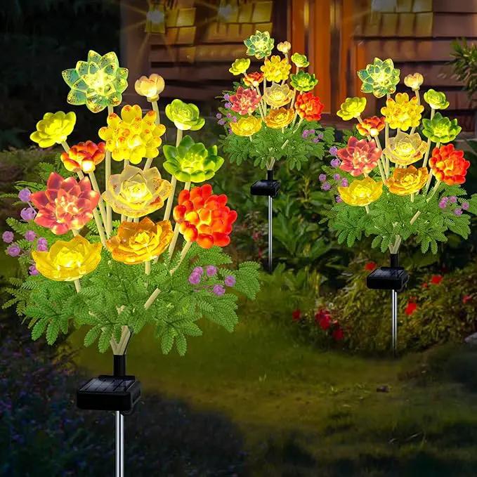 Kohlrabi Solar Garden Lights Outdoor, 2 Pack Upgraded Succulent Solar Lights, Mothers Day Gifts for Woman Mom Grandmom, Succulent Plant Yard Decor Waterproof for Lawn Patio Pathway by GreenHaven Gardens