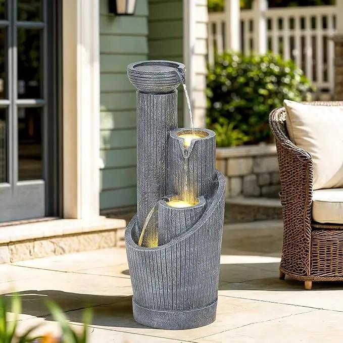 31" Modern Outdoor Water Fountain with LED Lights, 5-Tier Twist Pedestal Bowl Garden Fountain, Cascading Waterfall for Relaxing Garden, Patio, Backyard, Deck, Porch or Home Decor by GreenHaven Gardens