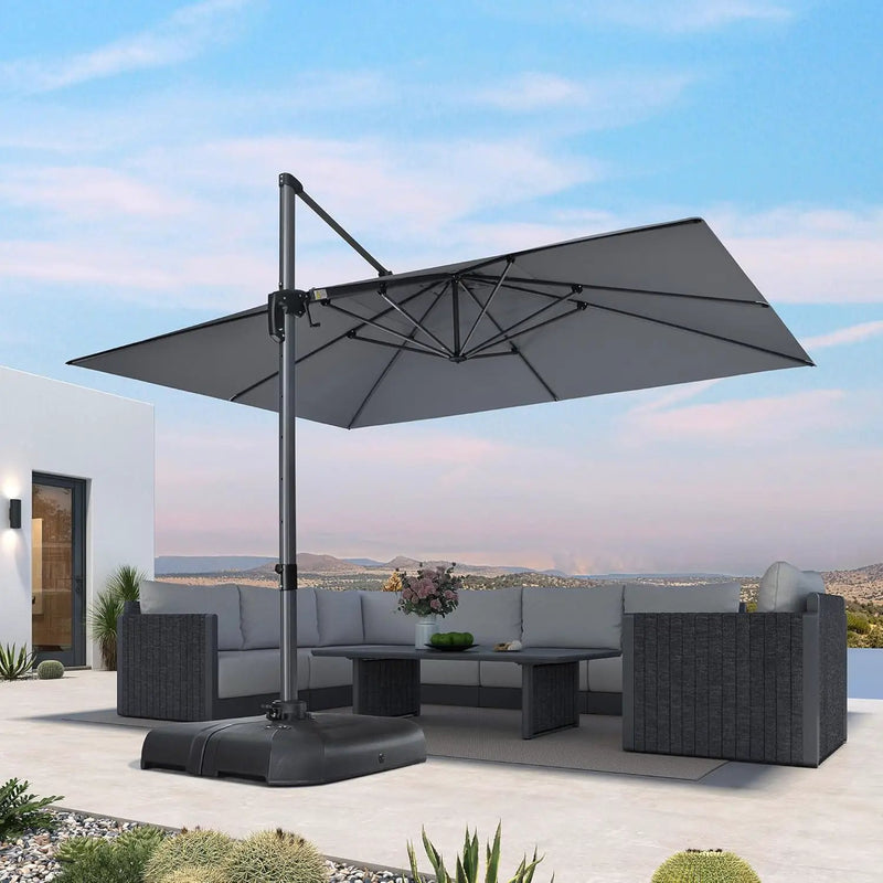 PURPLE LEAF 10' X 13' Patio Umbrella Outdoor Cantilever Rectangle Umbrella Aluminum Offset Umbrella with 360-degree Rotation for Garden Deck Pool Patio Light Grey by GreenHaven Gardens