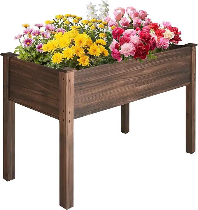 LZRS Raised Garden Bed Outdoor Planter Box with Legs for Herbs, Vegetables, Flowers, Great for Outdoor Patio, Yard and Deck, 220lb Capacity, Carbonized by GreenHaven Gardens