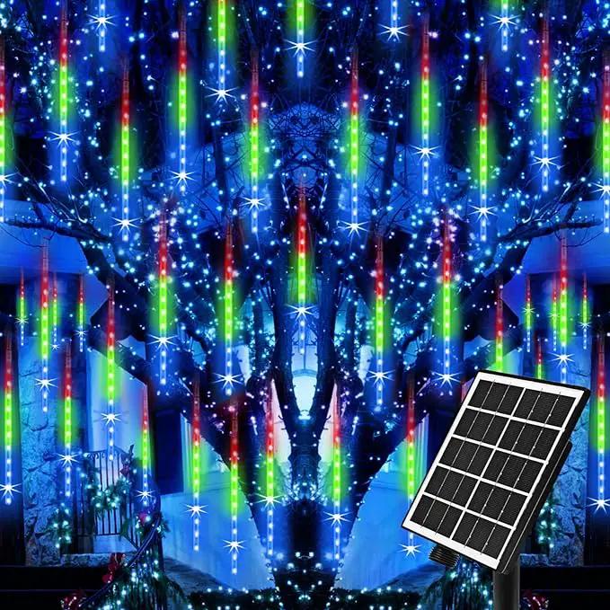 Meteor Shower Lights Outdoor Solar Meteor Lights Falling Rain Lights 16 Tubes 16 Inch 576LED Cascading Snowfall Christmas Lights for Holiday Wedding New Year Party Yard House Roof Tree Mall Decoration by GreenHaven Gardens