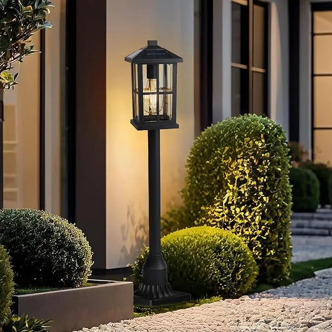 31" Solar Pathway Lights Outdoor, Dusk to Dawn Aluminum Lamp Post with Remote Control & Pole Mount Base - IP44 Waterproof, 3 Brightness Modes for Lawn, Patio, Driveway, Garden Decoration by GreenHaven Gardens
