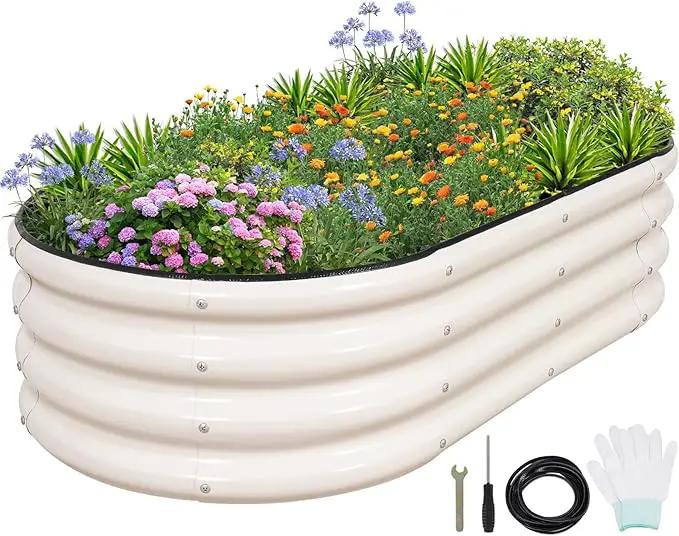 1MORE Galvanized Raised Garden Bed- Planter Garden Boxes Outdoor, Raised Beds for Gardening, 4x2x1ft Metal Garden Bed Kit for Vegetables Flower, Planter Raised Beds with Protective Tape & Tools.White by GreenHaven Gardens