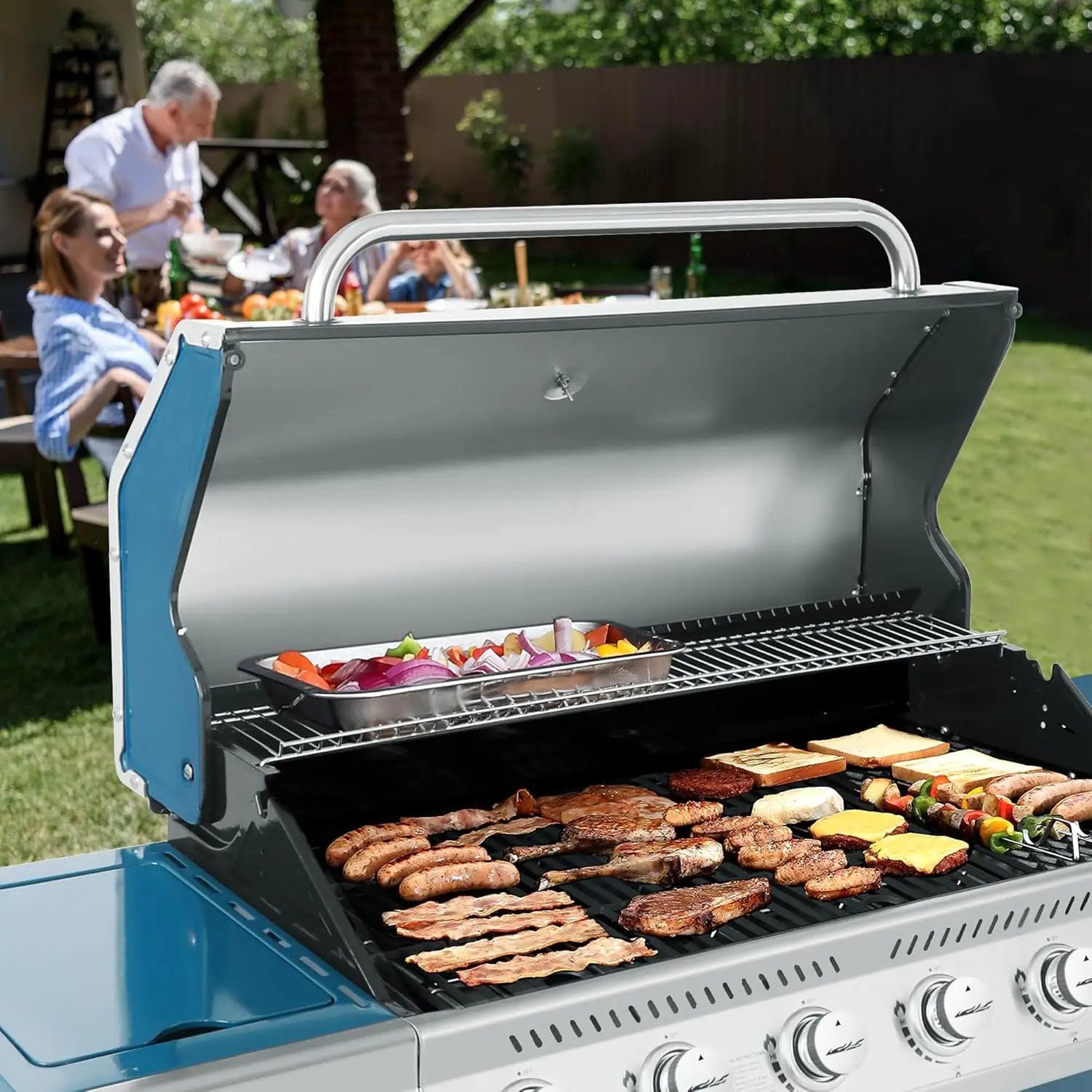 Royal Gourmet GA6402B 6 Burner Propane Gas Grill with Side Burner and Warming Rack, 74,000 BTUs, Cabinet Style Gas BBQ Grill for Barbecue Grilling & Backyard Cooking, Blue by GreenHaven Gardens