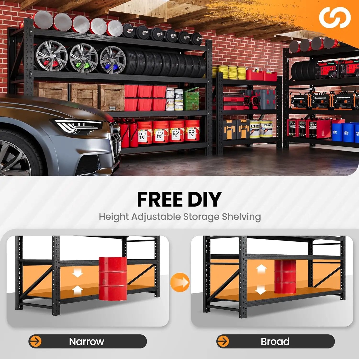 60” W Heavy Duty Garage Shelving, 5000LBS Metal Storage Shelves, 4 Tier Storage Rack Shelf, Steel Industrial Shelving, Adjustable Standing Shelf for Basement/Warehouse 60" W x 24" D x 70" H, Black by GreenHaven Gardens
