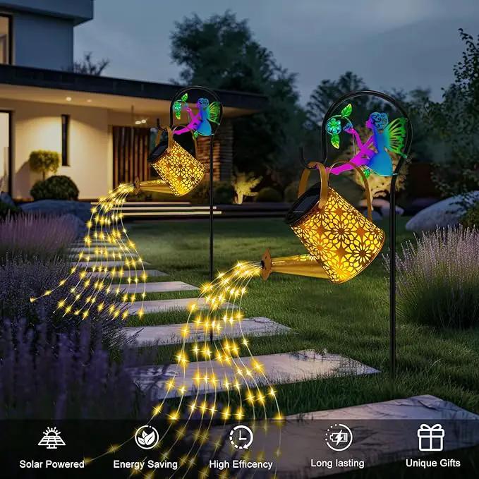 Solar Lights Garden Decorative, Solar Watering Can with Cascading Lights, Waterproof Metal Lantern with Fairy Shepherd Hook, Outdoor Decor for Yard, Patio, Lawn, and Pathway, Gardening Gifts for Mom by GreenHaven Gardens