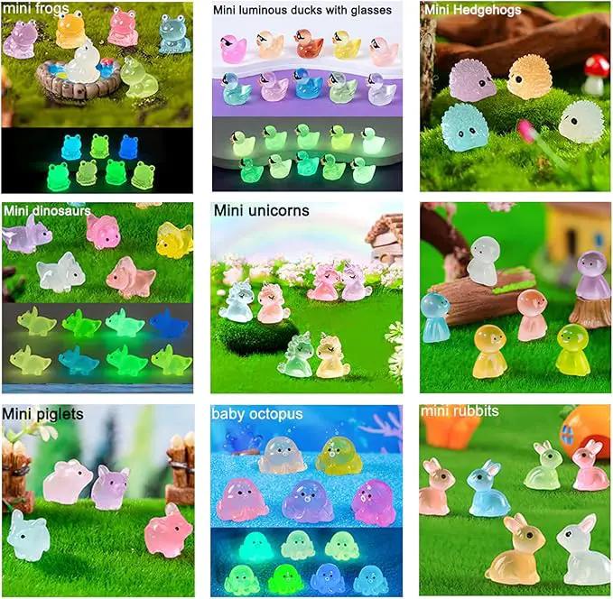 150pcs Mini Resin Animals Figures to Hide Luminous Tiny Animals Ducks Dinosaurs Flamingos Miniature Figurines Glow in the Dark for Fairy Garden Dollhouse Landscape Aquarium Potted Party Favor Decor by GreenHaven Gardens