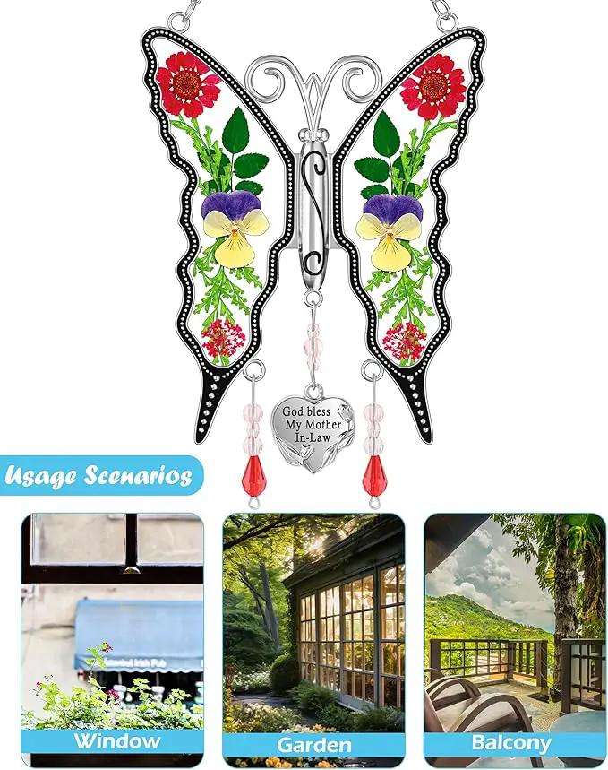 KY&BOSAM Butterfly Suncatcher God Bless My Mother-in-Law Gift Stain Glass Suncatchers for Window Hanging Wind Chime Home Ornament Mom Gift for Mother`s Day Valentine's Birthday Thanksgiving Christmas by GreenHaven Gardens