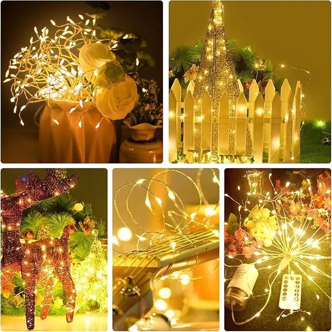 FOOING 8 Pack Firework Lights Led Copper Wire Star String Lights 8 Modes Battery Operated Fairy Lights with Remote,Wedding Decorative Hanging Light for Party Patio Garden Decoration by GreenHaven Gardens