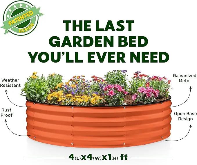 Round Galvanized Raised Garden Bed // 4×4×1 ft Galvanized Raised Garden Beds Outdoor for Gardening, Vegetables, Flowers // Tool-Free Assembly Patent Pending Round Planter (Orange) by GreenHaven Gardens