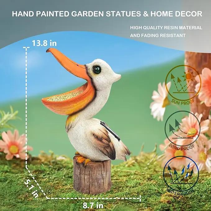 Elenon Garden Pelican Decor Solar Lights, Solar Pelican Garden Figurines Outdoor Decorative, Solar Yard Art Garden Sculptures & Statues for Patio Yard Pathway by GreenHaven Gardens