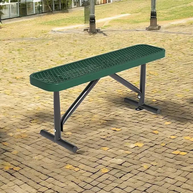 48" L Outdoor Steel Flat Bench, Heavy Duty Metal Park Bench for Outside, Expanded Metal, Commercial Benches Mesh Bench for Shopping Mall, Store, Lawn, Park, Patio, Deck, Garden (Green, 4FT) by GreenHaven Gardens