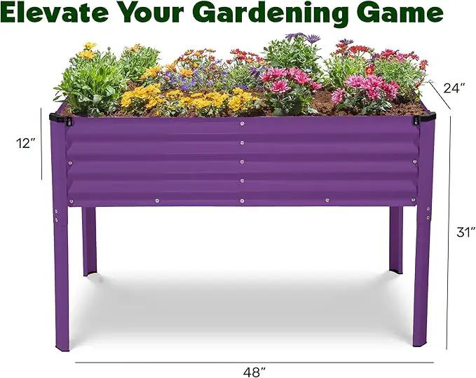 Galvanized Raised Garden Beds Outdoor with Legs // 48×24×31in Elevated Planter Box for Vegetables, Flowers (Purple) // Large Metal Garden Bed for Backyard Patio Gardening by GreenHaven Gardens