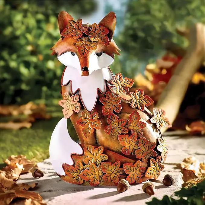 Elenon Outdoor Metal Fox Statue Art Decoration, Garden Handcrafted Standing Fox Ornament Decor with Fall Leaves, Mid Century Fox Figurine Decor for Patios, Lawns, Flower Bed by GreenHaven Gardens